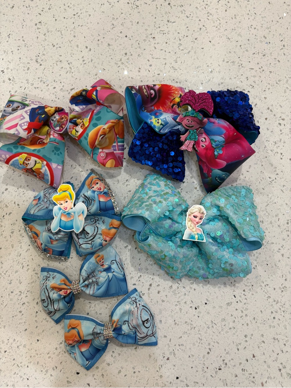 Disney Princess & Trolls Kids Hair Bow Set - Blue, Teal, Pink